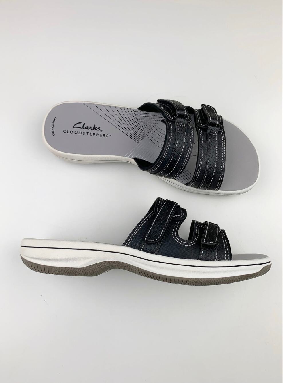 Clarks Cloudsteppers Breeze Piper Sandals Black Comfort Slip On Slides Women's 7